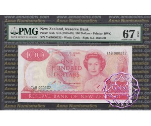 New Zealand 1985 S.T.Russell $100 PMG 67 EPQ