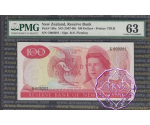 New Zealand 1967 $100 R.N.Fleming PMG 63