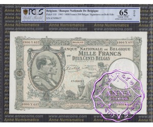 Belgium 1943 1000 Francs-200 Belgas PCGS 65 OPQ