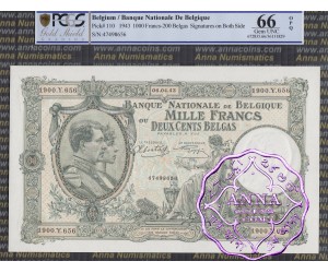 Belgium 1943 1000 Francs-200 Belgas PCGS 66 OPQ