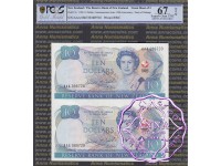 New Zealand 1990 D.T.Brash AAA$10 Uncut of 2 PCGS 67 OPQ