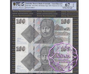 1991 R613 $100 Fraser/Cole Red Uncut of 2 PCGS 67 OPQ