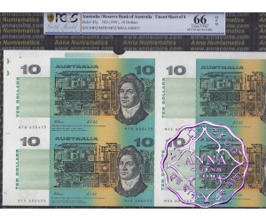 1991 $10 U8 Melb Fraser/Cole Uncut of 4 MFQ PCGS 66 OPQ