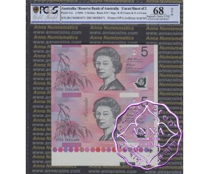 1996 $5 U18 Fraser/Evans Uncut of 2 PCGS 68 OPQ