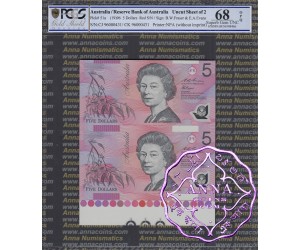 1996 $5 U17 Fraser/Evans Uncut of 2 Red PCGS 68 OPQ