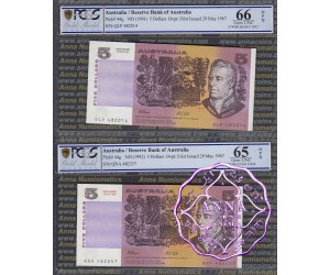 1991 $5 R213 Fraser/Cole Blcak & Red Opt PCGS 65-66 OPQ