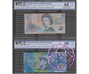 1994 $5 & $10 Red AA94000255 Matching Pair PCGS