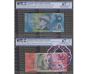 1995 $10 & $20 Red AA95000295 Matching Pair PCGS