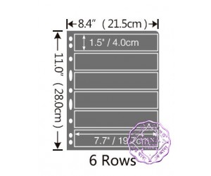 PCCB 6 Pockets Black Stamp Banknote Album Insert Page Sheets (Double-Sided)